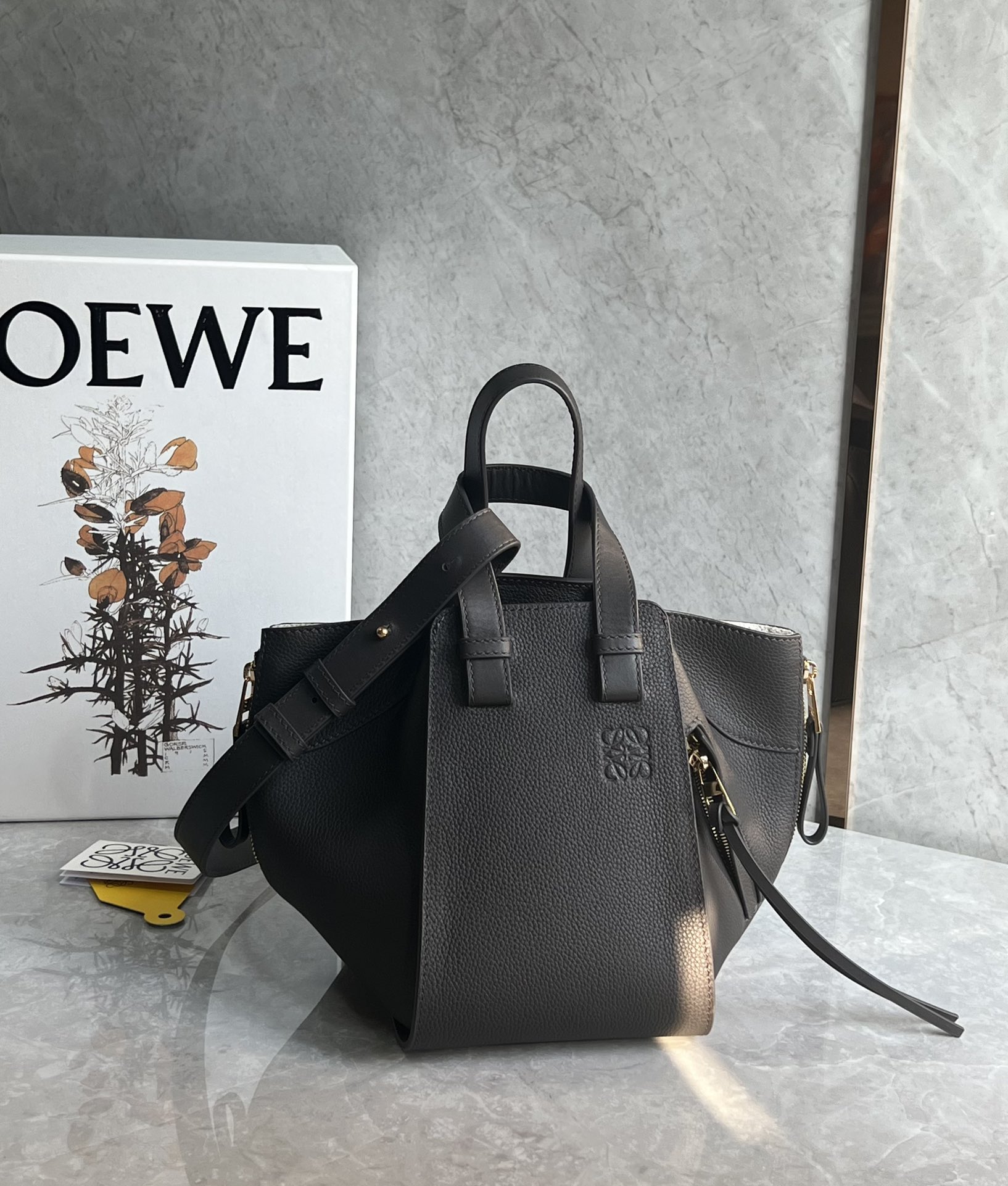 Loewe Compact Hammock Bag in Soft Grained Calfskin Black